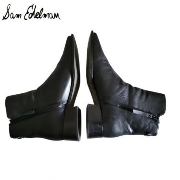 Sam Edelman THATCHER Black Leather Ankle Boot Dress Square Toe Heel Shoe Women 9 - Picture 5 of 13